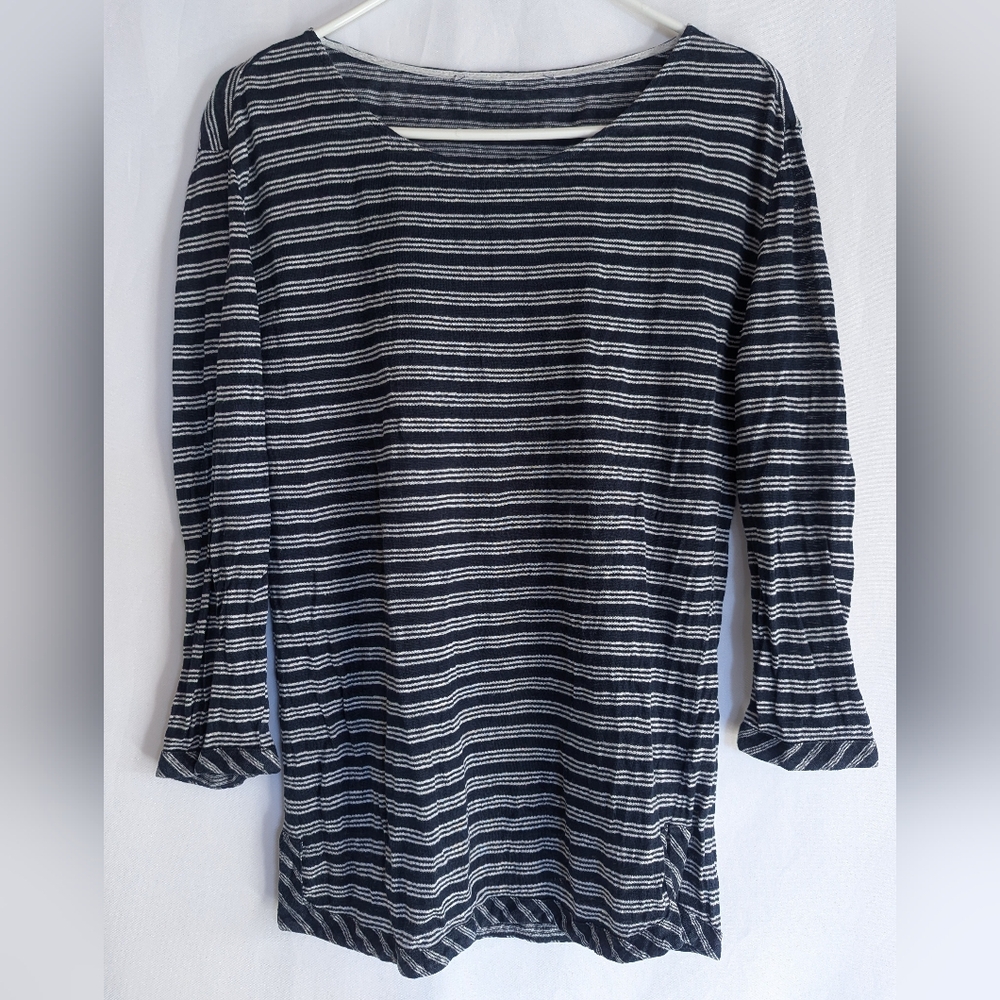 Gerard Darel size Small 100% Linen Striped Navy White Top